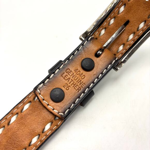 3D Leather Western Belt 26 Tooled Laced Black Brown Cowboy Cowgirl Rodeo Vintage - Picture 3 of 8